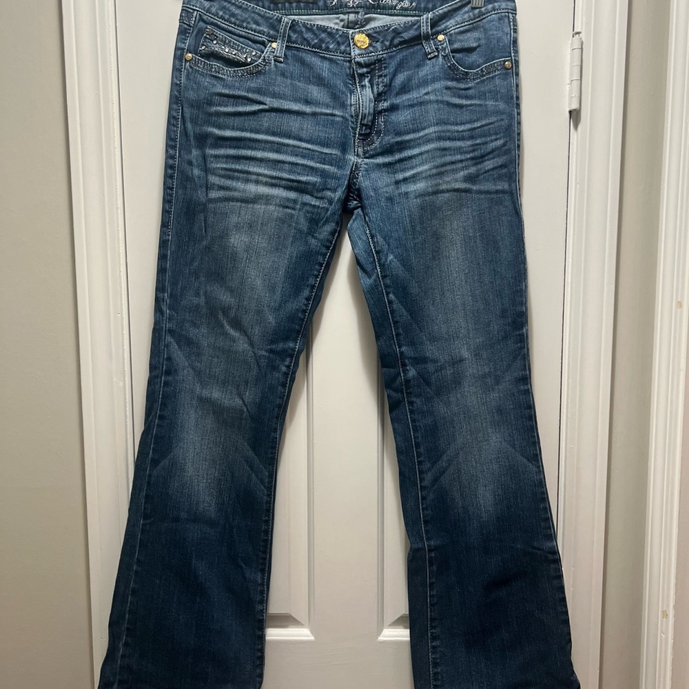 Rock 47 Wrangler Dark Blue Flare Jeans with Gem details